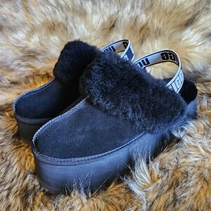 UGG Women's Black Fluffy Platform Mules